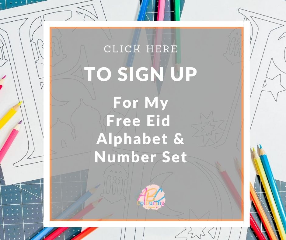 Free Printable Eid ABC Alphabet and Numbers to colour in for home learning and coloring fun