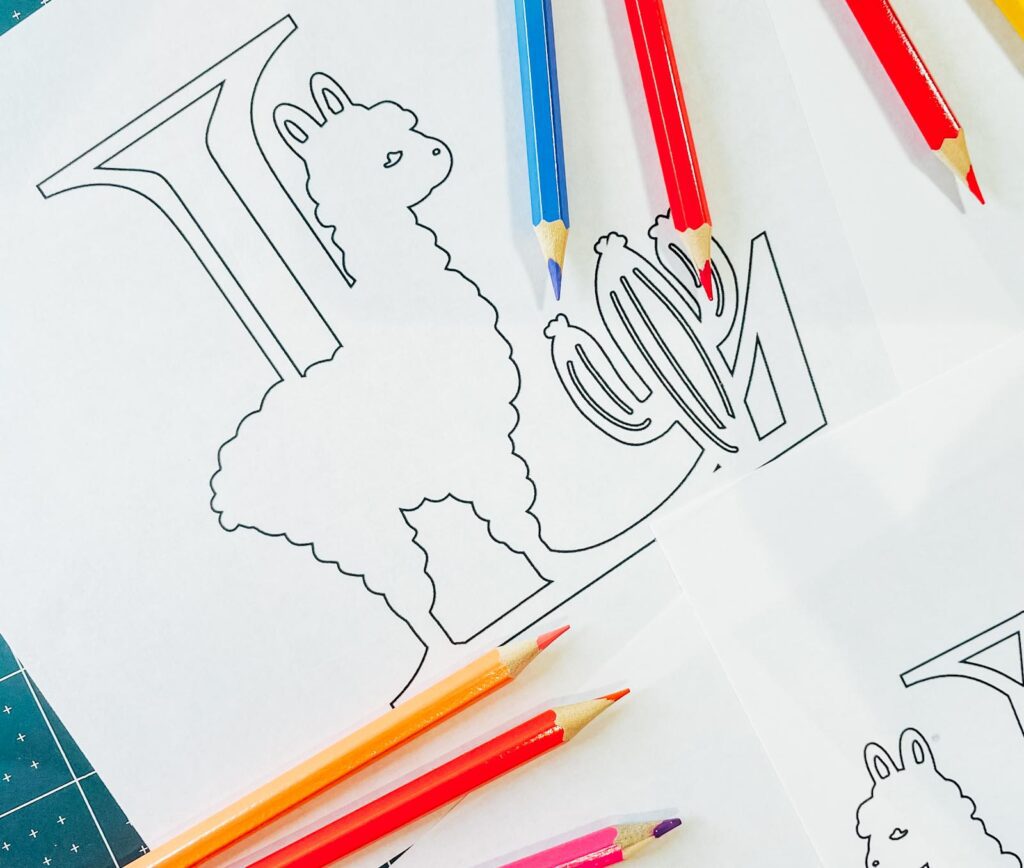 Free Lllama coloring alphabet letters and numbers