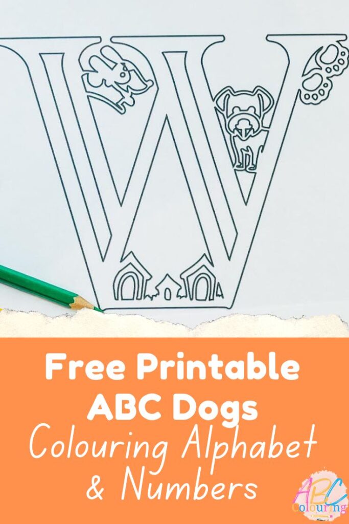 Free Printable ABC Dog Alphabet and numbers for colouring and maths games