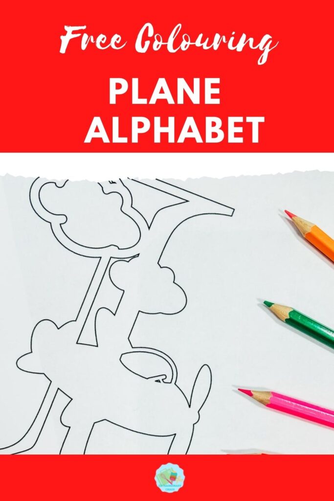 Free printable colouring Plane Alphabet and numbers