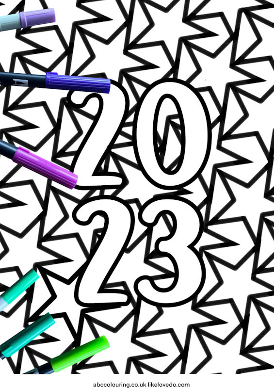 Free 2023  New Year Coloring Page with stars