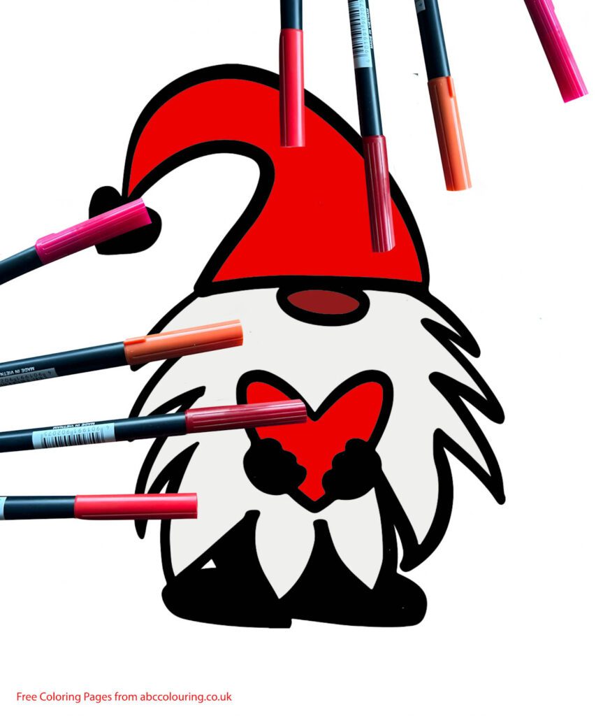 Upload these valentine's gnome colouring pages to digital coloring apps and colour in digitally